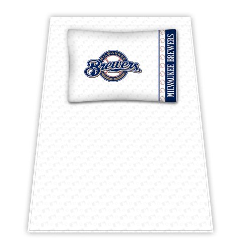 Best Quality Micro Fiber Sheet Set - Milwaukee Brewers MLB /Color White Size Full