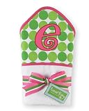 Baby Girl Pink Initial Hooded Terry Towel, Letter E
