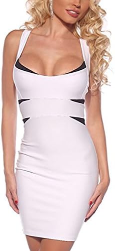 Hosok Women's Cross Back Fitted Bandage Clubwear Cocktail Party Dress (M, white)
