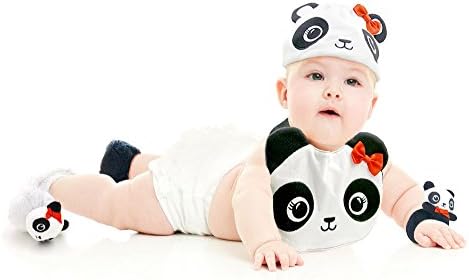 Yiset Baby 4 Pieces Set Hat Booties Shoes Bib and Rattle Soft Cotton Whole Set (4 Pieces Set)
