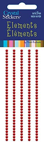Mark Richards Elements Crystal Stickers 1970 Self-Adhesive 165-Piece Round Rhinestones Crystal Sticker Strips, 2mm, Red