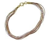 Sterling Silver Tri Color Diamond Cut 10-Strand Bracelet