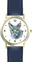 Blue Burmese Cat - JP - WATCHBUDDY&reg; DELUXE TWO-TONE THEME WATCH - Arabic Numbers - Blue Leather Strap-Children's Size-Small ( Boy's Size & Girl's Size )