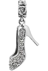 Christmas Gift, Sterling Silver with Swarovski Crystal Studded High Heel Shoe Dangle Bead Charm