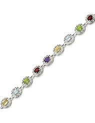 Sterling Silver 6.5 Inch Rainbow Semi Precious Stone Bracelet