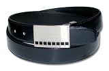Navy Blue Leather Belt Smooth Wide 35mm with Rectangular Squares Overlapping Snap Silver Buckle