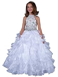 Girls Organza Lace Crystals Crystal Sequined High-Neck   Ball Gown Pageant Dress/Party Dress 