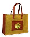Grehom Shoulder Bag-Yellow Flower; Beautiful, Everyday Jute Bag with Embroidered Motif; Made of eco-friendly Hessian; Size 45x32x10cm; Beautiful Christmas Gift