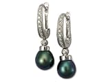 14 Karat White Gold Drop Fresh Water Pearl Earrings, Enhanced With Pave Diamonds. ( 0.25 c.t.t.w, GH, SI )