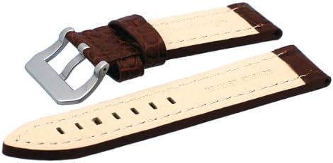 Italian Design 22mm Thick Heavy Duty Brown Patterned Genuine Leather Replacement Band With Heavy Stainless Steel Buckle