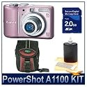 Canon PowerShot A1100IS 12.1 MP Digital Camera with 4x Optical Image Stabilized Zoom and 2.5-inch LCD (Pink) Executive Kit With 2GB SD Memroy Card, Carrying Case and Cleaning Kit