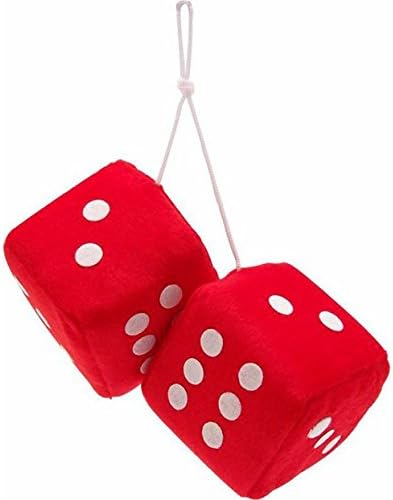 Cool & Custom {3" Inch w/ String} Single Pair of "Fuzzy, Furry & Fluffy Plush Dice" Rear View Mirror Hanging Ornament Decoration w/ Classic Design [GMC Red and White Color]