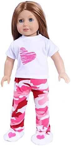 Toy Doll Clothes - 3 Piece Pajama Set - Heart T-Shirt, Camou Pants &amp; Slippers