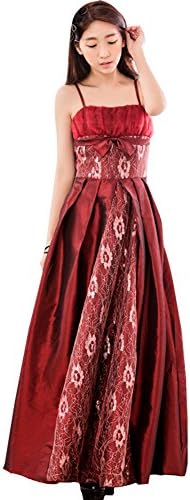 JK2 Mesh Lace Empire Waist Spaghetti Strap Bridesmaid Party Maxi Dress (XXL,Jujube Red)