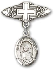 Sterling Silver Baby Badge with Our Lady of la Vang Charm and Badge Pin with Cross
