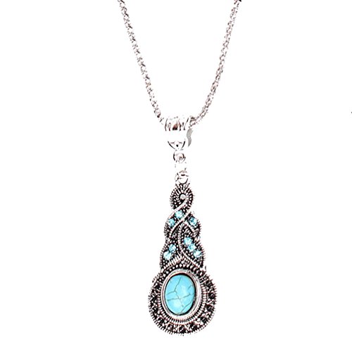 Beone Attractive Jewelry Tibetan Silver Warp Green Crystal Round Turquoise Pendant Chain Necklace Women