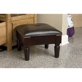Click here to buy Black Brown LEATHER wood STORAGE FOOTSTOOL OTTOMAN by Cypress.