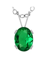 1.15 Ct Oval Green Nano Emerald 14K White Gold Pendant With Chain