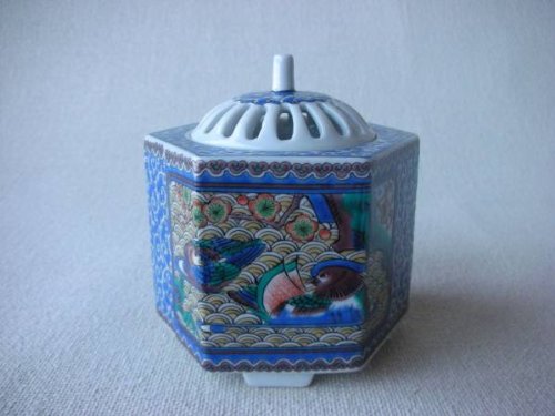 【香炉】 山嘉 作 古九谷割取・香炉 木箱入 九谷焼 