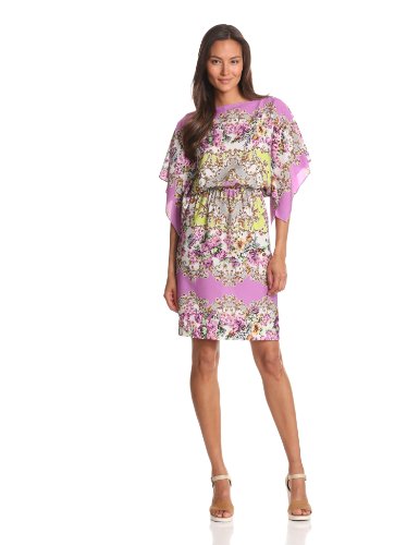 Maggy London Women's Printed Blouson Dress, Freesia, 6