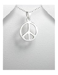 Peace Symbol Pendants Necklace In 92.5 Sterling Silver