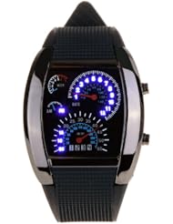 Cool Car Meter Dial Unisex Blue Flash Dot Matrix LED Racing Watch