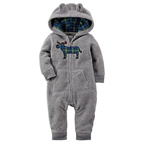 Carters Baby Boys Applique Hooded Fleece Jumpsuit Moose Plaid