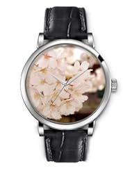 SPRAWL Aanalog Fashion Series Silver Ladies Watches of Genuine Black Leather Strap,Unique Wrist Watch for Women Girls Designed with Bouquet of white flowers