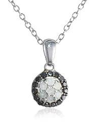 Sterling Silver Black and White Diamond Halo Pendant Necklace (0.25cttw, G-H Color, I2-I3 Clarity), 18"