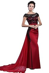 Beaded Lace Two-Toned Mermaid Cap Sleeves Chiffon/Silk Evening Dress/Homecoming Dress/Prom Dress/Wedding Party Dress 
