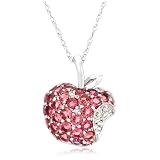 10k White Gold Pink Tourmaline Apple Pendant with Diamond-Accent