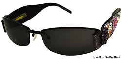 Ed Hardy - Ladies Sunglasses Skull Butterflies Black Frame/Gray Lens EHS 020