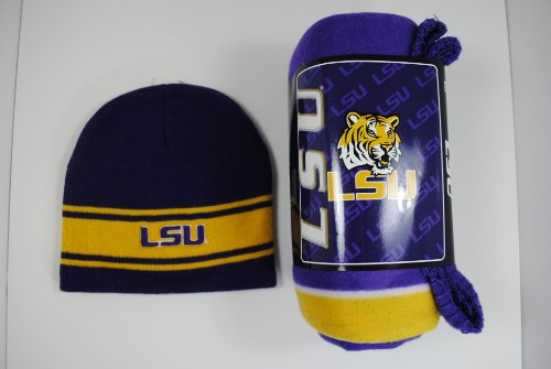 LSU Tigers Gift Set - Beanie Cap - Fleece Throw