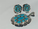 Navajo Sterling Silver Turquoise Pendant and Earrings Set - ST-0003