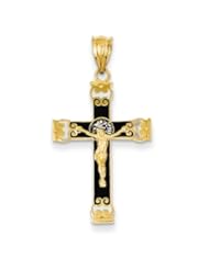 14k & Rhodium Enameled Crucifix Pendant