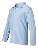 Youth Long Sleeve Pique Polo, Color: Light Blue, Size: