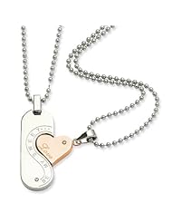 Stainless Steel Polished & Rose Gold Plated Pendant Set 22in Necklace