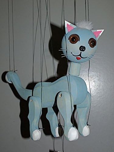 CAT # 6 BLUE Loutka Marionette String Puppets Approx 18" High Hand Made In Prague Czech Republic