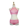 Exposed By Magic Silk Fishnet Collection, Fishnet Halter Top And Boy Short, Pink, Small/Meduim