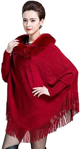 PENER Women's fashion imitation fox fur cape coat hedging knit cape (maroon)