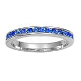 Sterling Silver Eternity Ring - Blue Sapphire CZ - 3 mm, Sizes 4-12