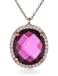 Rose Gold Plated Silver Chain with Fuchsia Color Stone Pendant Necklace, 18"+1.5" Extender