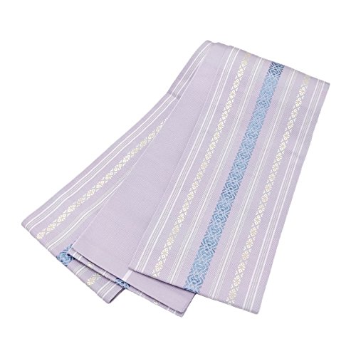 特注 長尺 本場筑前 博多織 正絹 博多帯 献上柄 半幅帯 藍鼠色 薄黄 藍 博多情緒 ゆとりの4.0mサイズ  リバーシブル 伝統技術 博多 半幅帯 献上 小袋帯 細帯 浴衣帯