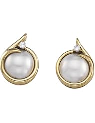 Pair of 18K Yellow Gold Mabe Pearl and Diamond Earrings -- LIFETIME WARRANTY