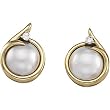 14K Yellow Gold Mabe Cultured Pearl and Diamond Earrings - 12.50mm