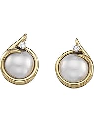 Pair of 14K Yellow Gold Mabe Pearl and Diamond Earrings -- LIFETIME WARRANTY
