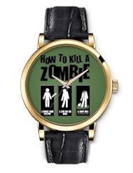 SPRAWL Aanalog Fashion Series Gold Ladies Watches of Genuine Black Leather Strap,Unique Wrist Watch for Women Girls Designed with Steps to kill a zombie