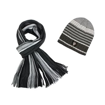 100% Acrylic Men's Fashion Classic Colorful Stripes Cap Hat Scarf Set - Various Colors