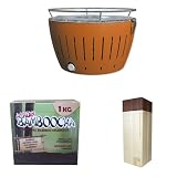 FA © Lotusgrill Set - Mandarinorange inkl. Tasche + Bambus Kohle 1kg + Exklusive Streichholzschatulle Ahorn & Wurzelholz
