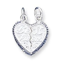 Sterling Silver Best Friend 2-piece Break-apart Heart Charm with 20 inch Sterling Silver Chain